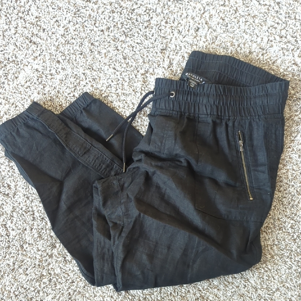 Athleta Black Track Pants with Elastic Waistband and Cuffed Ankles